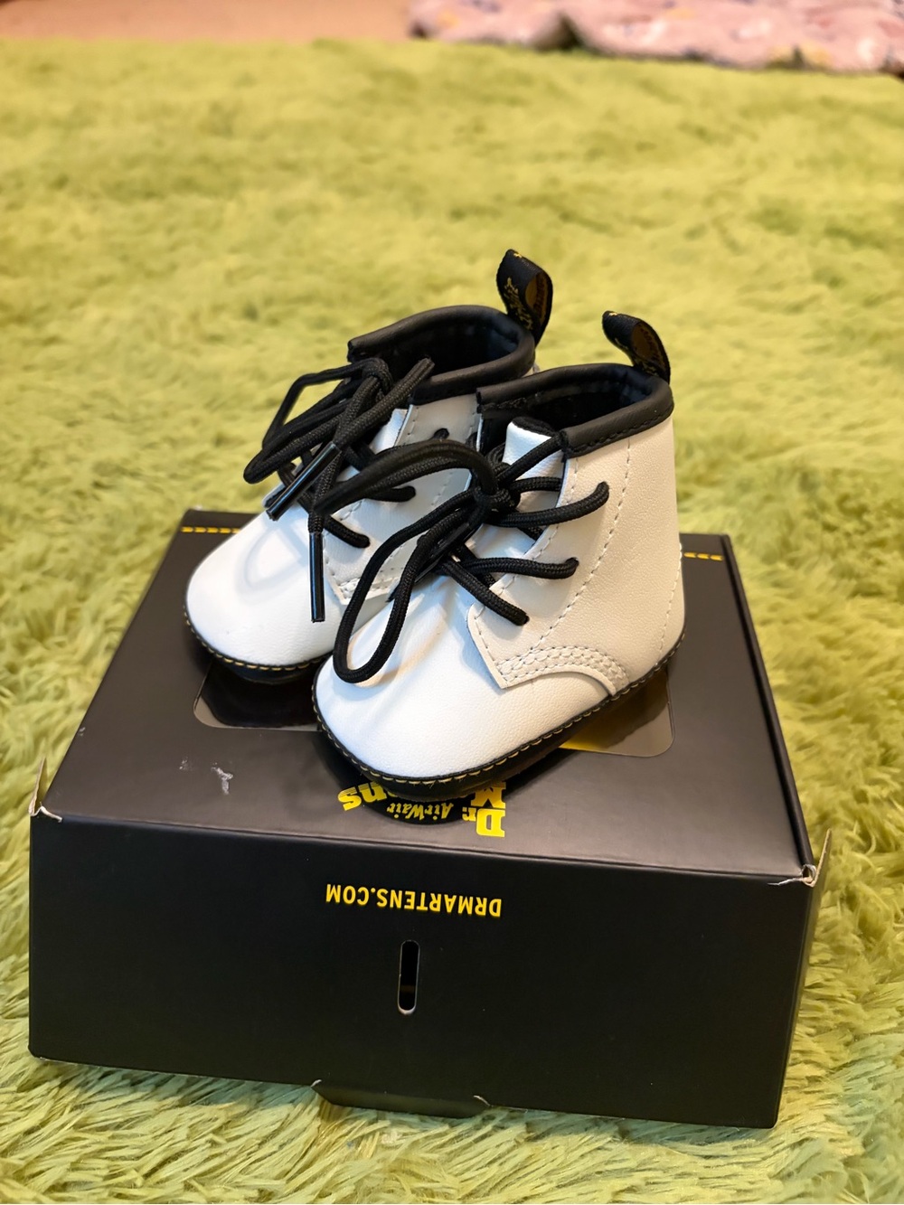 Dr. Martens White and Black Baby Lace-Up Ankle Boots
